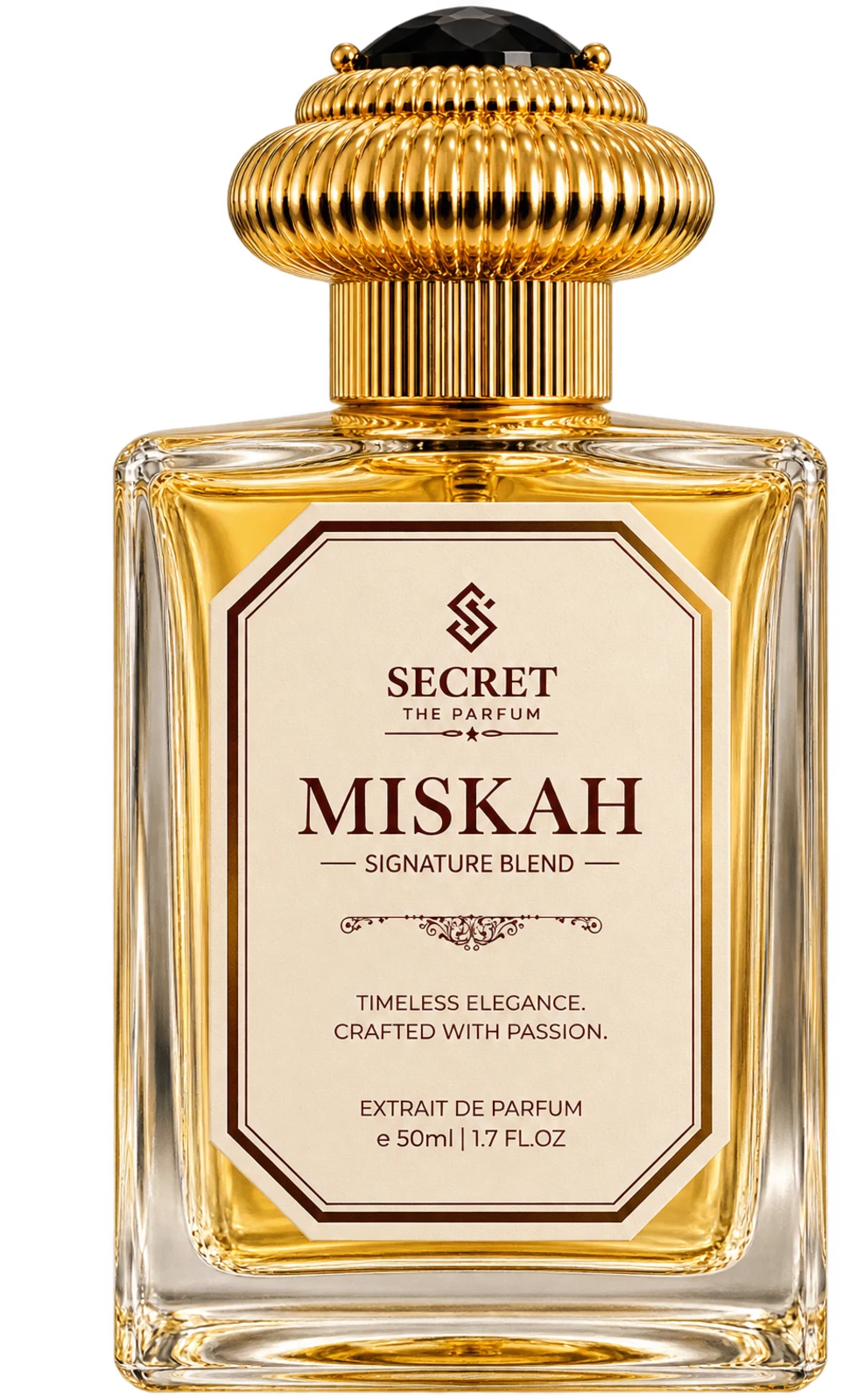 MISKAH extrait de parfum bottle suspended on a cord